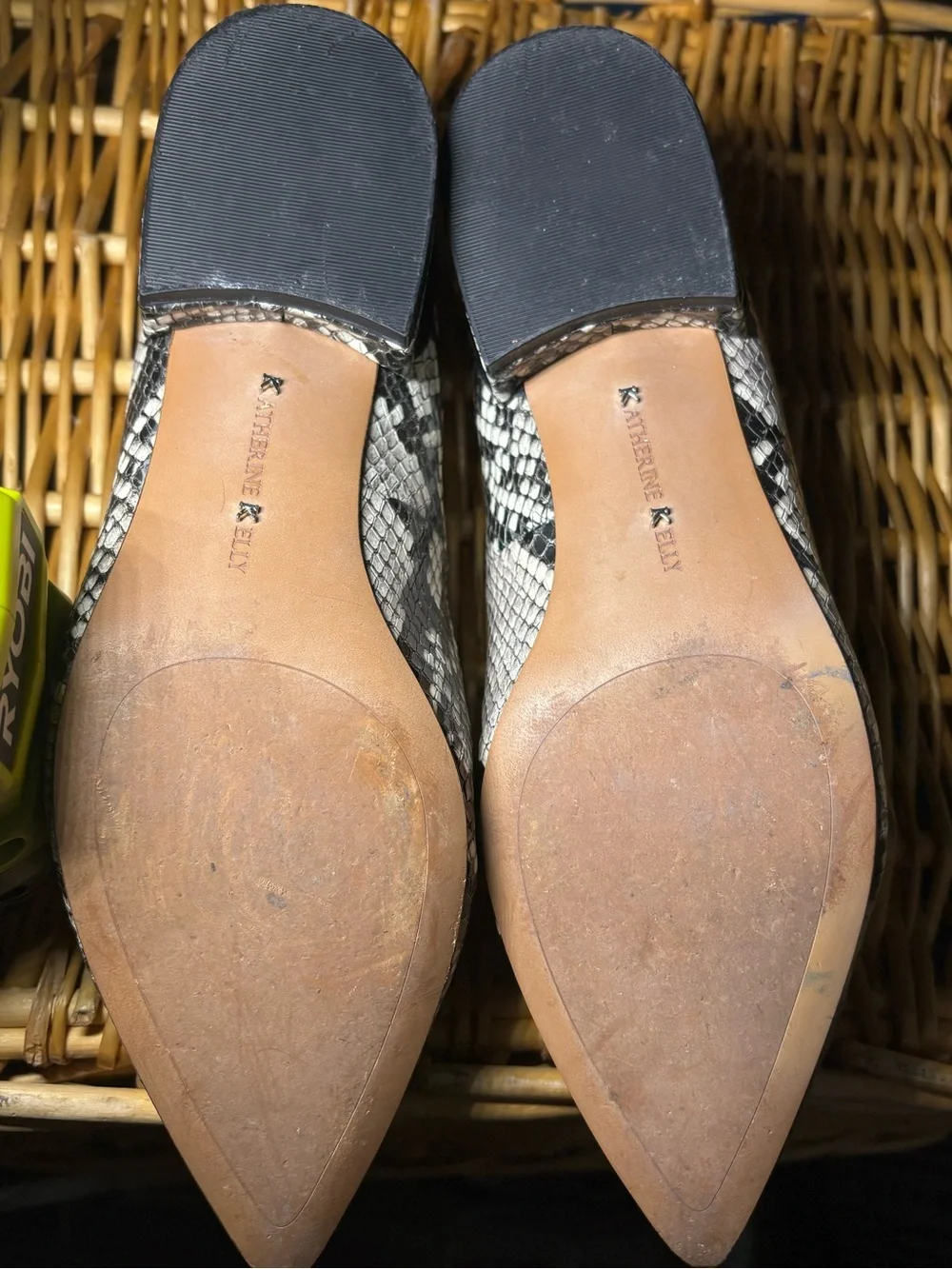 Pointed Toe Snake-Print Flats - White/Black from Katherine Kelly, size 7.5